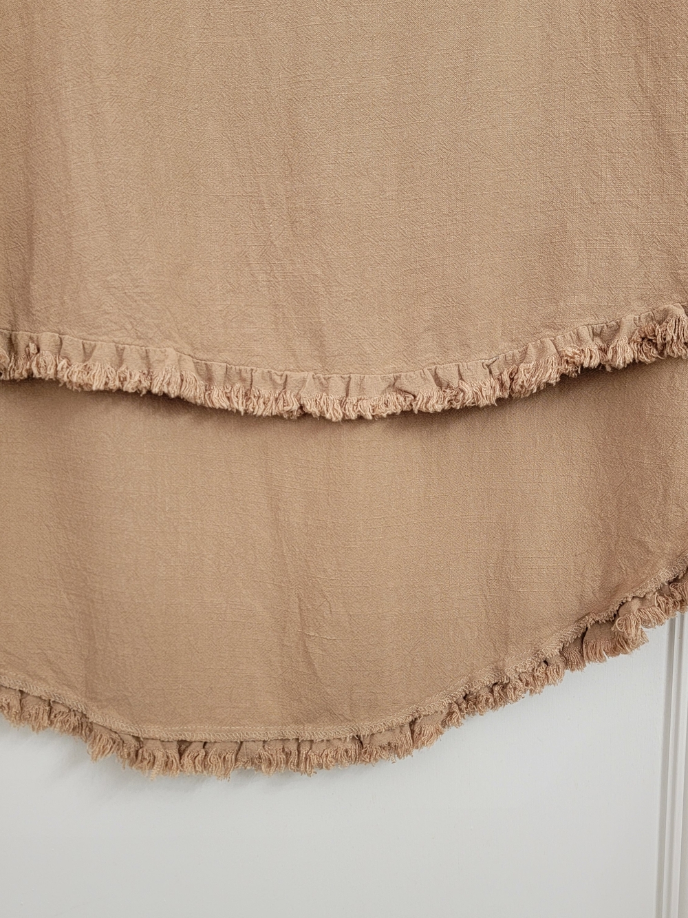 Umgee Linen Blend Short Sleeve Hi Lo Dress Fringe Hem Pockets Coastal Boho Sz- L - Picture 7 of 8
